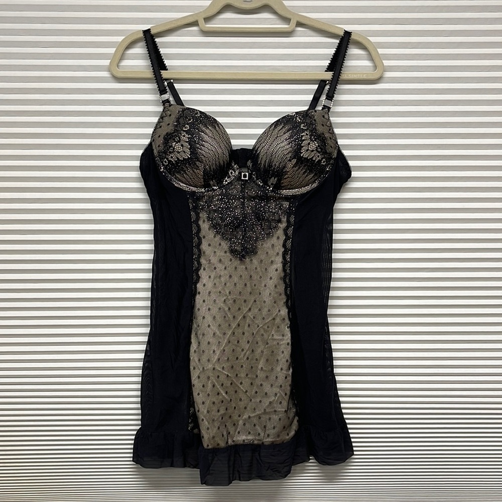 Seductivewear by Cinema Etoile Black Nude Sexy Dot Tule Lace Lingerie Medium